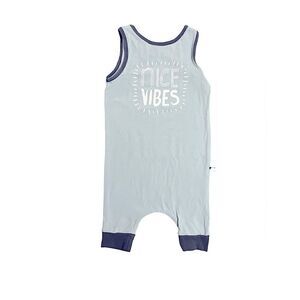 RAGS “Nice Vibes” Romper. Light blue with white wording.